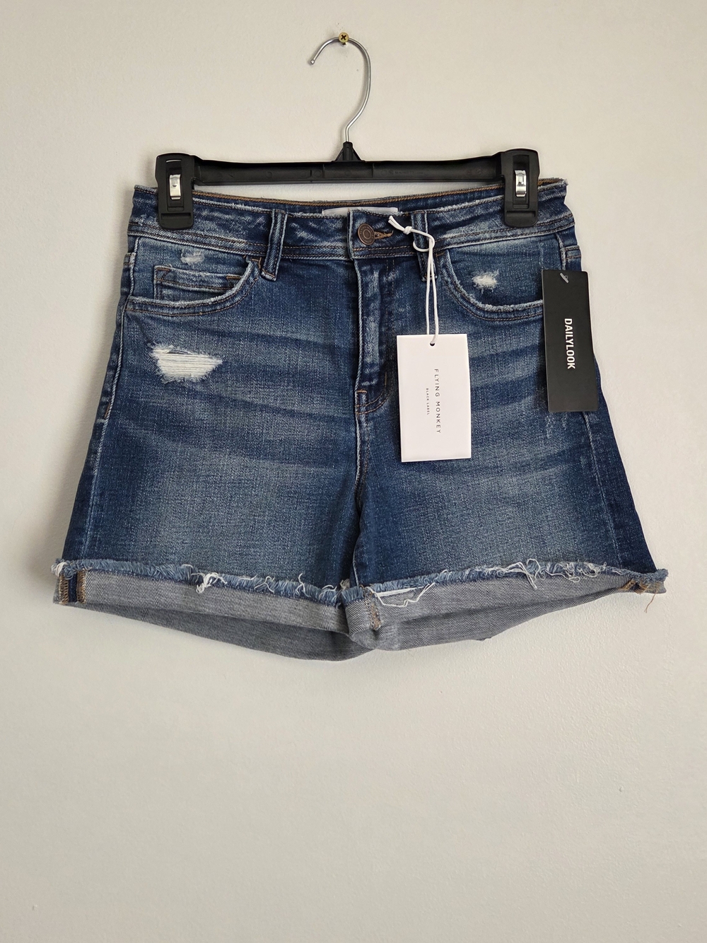 Flying Monkey Distressed Dark Blue Denim Shorts